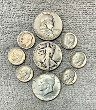 Lot of 9 U.S. junk old coins, 90 % silver, 3 half + 6 dimes, good condition.