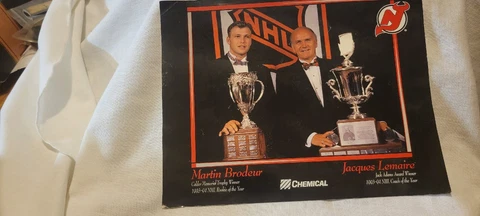NHL New Jersey Devils 1993-94 Martin Brodeur & Jacques Lemaire Trophy Photo Cover