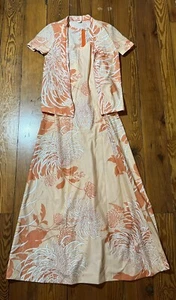 Vtg Malihini Hawaiian Dress with Jacket Orange White Retro Tiki Flower Maxi 12 - Picture 1 of 9
