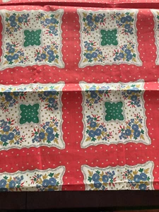 Tessuto floreale vintage - stampa a blocchi rosso, verde e blu | 29" W | due lunghezze - Foto 1 di 4