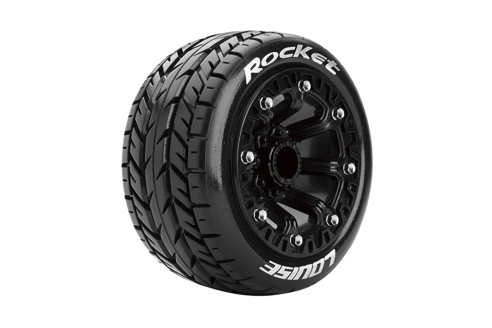 Team Louise 1/16th Rocket Street Tires Mounted on Black Wheels fits 12mm - Image 1 of 1