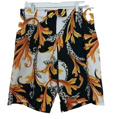 Versace Barocco Acanthus Print Men's Swim Trunks Size 6 Large BLACK GOLD $900 - Image 1 of 4