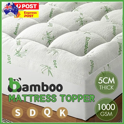 Bamboo Mattress Topper Cooling Mattress Pad Extra Thick Breathable Pillow Top AU - image 1 of 4