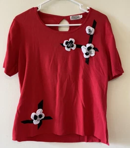 moffi international red flower knit top shirt L - Picture 1 of 2