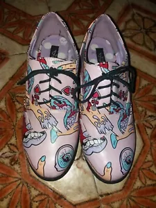IRON FIST Glamour Guts Oxford Flat Shoes Rare Pink Horror Gore Punk 40 - Picture 1 of 3