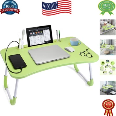 Elegante Escritorio de Regazo Plegable Verde con Portavasos - Bandeja Portátil para Laptop para Cama Foto 1 de 4
