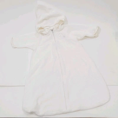 BABY DIOR Vintage White Terrycloth Layette Gown Satin Trim Zip Hoodie Embroidery - Image 1 of 4