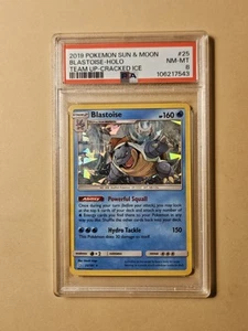 2019 POKEMON SUN & MOON TEAM UP #25 BLASTOISE HOLO CRACKED ICE PSA 8 - Picture 1 of 2