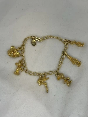 DISNEY GOLDTONE 6 БРАСЛЕТ С БРЕЛОКАМИ МИККИ МИННИ ДАМБО ТИНКЕРБЕЛЛ ГЛУПЫЙ ДОНАЛЬД - Изображение 1 из 4