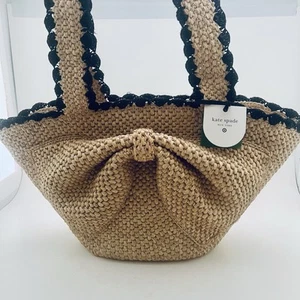 kate spade new york X Target Raffia Bow Tote Bag Natural Beige Black NEW - Picture 1 of 6