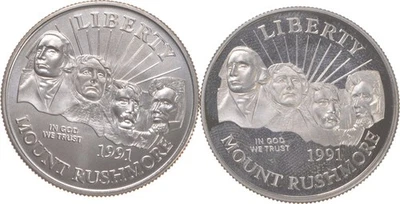1991 Pf & Unc Mount Rushmore Bicentennial Commemorative Half Dollar Set *9713 - Image 1 of 3