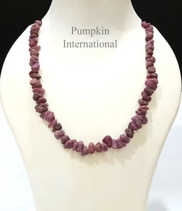 Natural Ruby Raw Beads Necklace With Silver Plated Lock-Chain, Unisex Jewelry - Picture 1 of 5