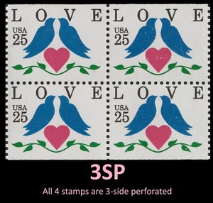 US 2441 Love Birds 25c 3SP block 4 MNH 1990 - Picture 1 of 1