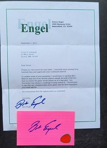 (2) Bob Engel Autographed Letter & Index Card Baseball Umpire D.18