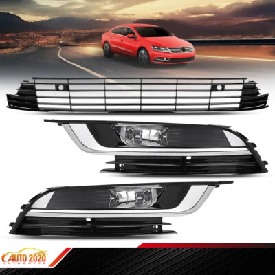 Front Bumper Grille Fog Lights Assembly Set Pair Fit For 2013-2017 Volkswagen CC Foto 1 de 4