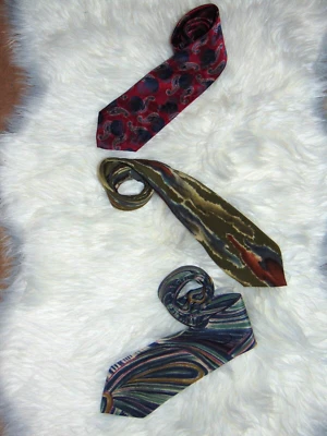 Juego de 3 Corbatas Bachrach Vintage Artísticas Acuarela Paisley 100% Seda Italia Corbatas Foto 1 de 4