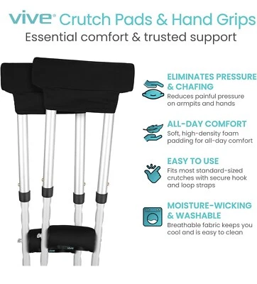 Vive Premium Crutch Pads & Hand Grips: Comfortable, Breathable, Machine Washable - Image 1 of 4