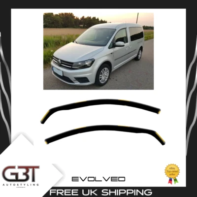 VW CADDY MK3 OR MK4 2004-2020 WIND DEFLECTORS 2-PC HEKO STYLE TINTED BLACK GBT - Image 1 of 4