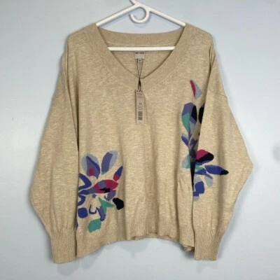 NIC + ZOE Blooming Short V Sweater Floral Sz 3X Transitional Spring Lightweight - Image 1 of 4
