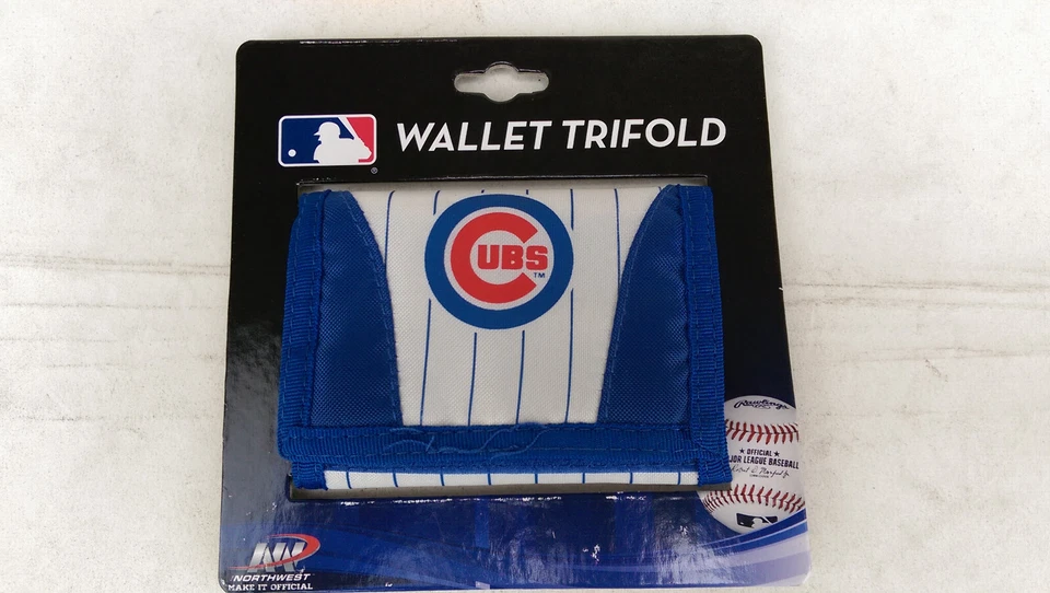 New MLB Licensed  Blue Nylon Tri-Fold Wallet  Clear Pocket Chicago Cubs - Image 1 of 4