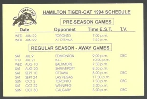 ¡Horario de fútbol americano Hamilton Tiger Cats CFL 1994!!! Sin patrocinador - Imagen 1 de 1