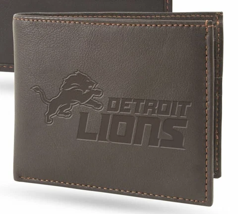 Detroit Lions Wallet NFL Lic. BI-Fold Leather Football Billfold Dark Brown Cover