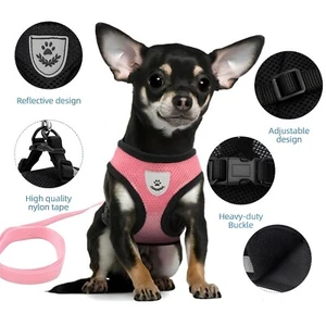 Reflective Plaid Dog/Cat Harness, Breathable Mesh Vest with Straps and leash - Picture 1 of 46