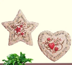 Hope Faith & Love Star and Dream Wish Believe Heart Primitive Wall Decor Set - Picture 1 of 1