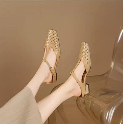 Mujer Hueco Puntera Cuadrada Tacón Bloque Mary Jane Zapato Sin Cordones Espalda Abierta Sandalia Mula Foto 1 de 4