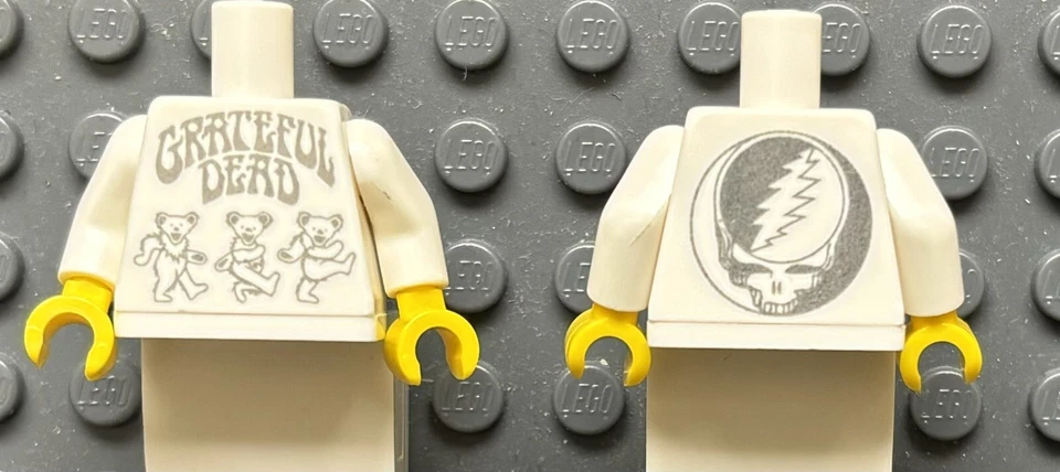 Grateful Dead Genuine Lego White Torso & Arms Yellow Hands with Custom Print New - Image 1 of 1