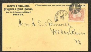 USA SCOTT #65 STAMP MASSACHUSETTS CRAFTS & WILLIAMS PAINT MEDICAL AD COVER 1860s - Picture 1 of 1