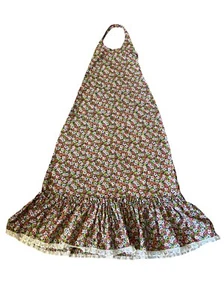 Vintage 70er Handmade blau rosa Flower Power Akzent Neckholder Kleid Spitze Rüschen LESEN - Bild 1 von 14