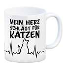 KAFFEEBECHER Mein Herz schlägt für Katzen mit süßem EKG Motiv Keramik Tasse 