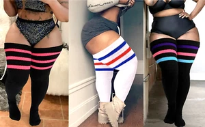 Womens Plus Size Long Thigh High Socks for Thick Thighs Leg Warmer w/Garter Belt - Picture 1 of 24
