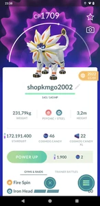 Pokémon Tra de Go - Solgaleo -- Comercio sin registrar 1 molino de polvo - Imagen 1 de 1
