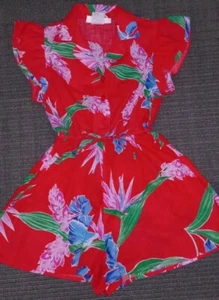 Hawaiian Print Red Floral One Piece LA Chic Girls Size 7 Shorts Romper Vintage - Picture 1 of 7