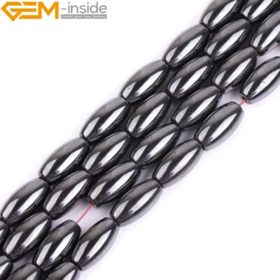 Cuentas de arroz de oliva hematita negra natural para hacer joyas filamento 15" 5X8 mm Foto 1 de 4