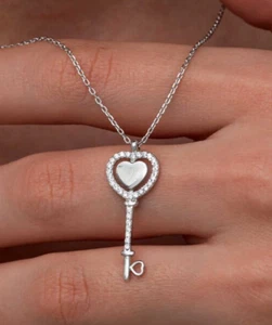 925 ECHT SILBER & Anhänger Schlüssel Herz Sterlingsilber für Damen Geschenkidee - Bild 1 von 3