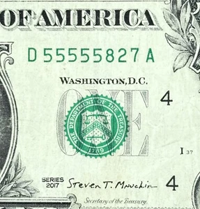 Piombo solido cinque di un tipo (5s) in una fila dollaro fantasia numero di serie D55555827A - Foto 1 di 3