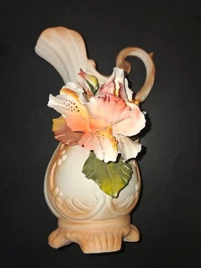 🌷Capodimonte Pitcher Vase with Flowers Porcelain AMC Made in Italy with Tag - Picture 1 of 10