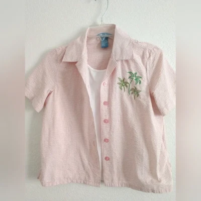 Koret Petite 格子短袖衬衫附加背心粉色米色白色 PS 码 — 第 1/4 张图片