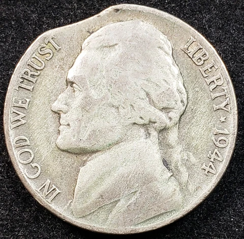 1944-P Jefferson War Nickel | 35% SILVER | Mint Error | Clipped Planchet Cover