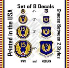 8 15th Air Force patch decals. 2x1"+2"+3"+4" stickers. USAAF USAF WWII. 3 styles