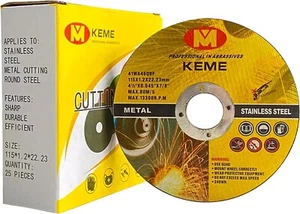 keme abrasives 25-Pack 4.5"x.0.045"x7/8" Metal Stainless Steel Cutting Wheel - Picture 1 of 8