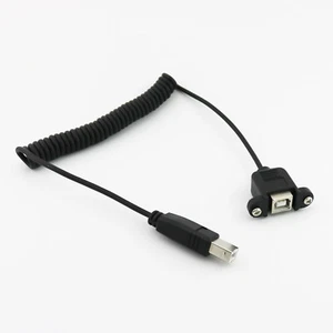 USB 2.0 B Female Panel Mount to Male Printer Coiled Spiral Extension Cable 5FT - Picture 1 of 7
