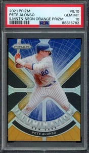 2021 Prizm #IL10 PETE ALONSO Illuminazione Arancione Neon #/100 PSA 10 POP 1/1 - Foto 1 di 2