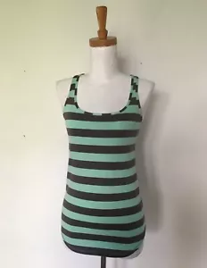 TOP Racer back Sleeveless TANK Grey Teal stripe Stretch Lululemon Sz S Exercise - Picture 1 of 6