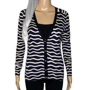 Tory Burch Women's Madeline Navy Zebra Cashmere Cardigan Size XS - Picture 1 of 8