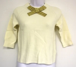 J Crew Crewcuts Sweater Cotton Knit Girl Gold Bow Shirt Ivory  - Picture 1 of 8