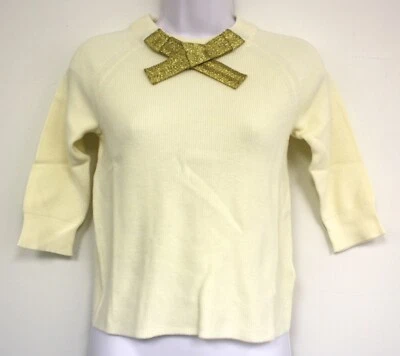J Crew Crewcuts Sweater Cotton Knit Girl Gold Bow Shirt Ivory  Foto 1 de 4